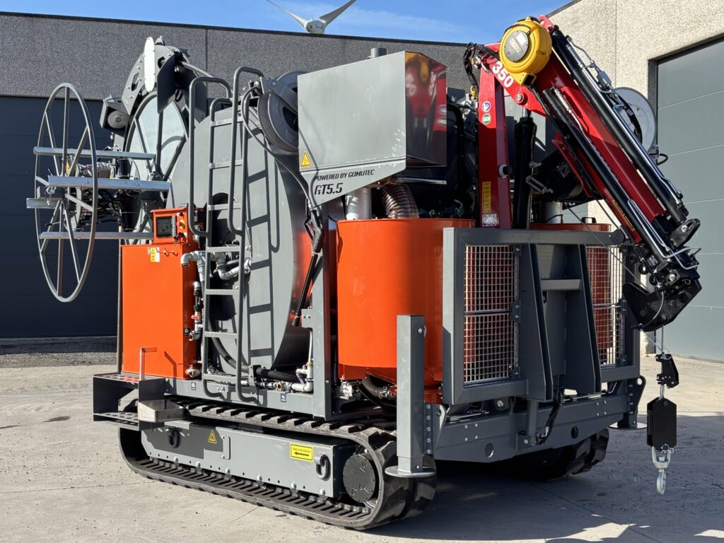 GeoTherm Logic 5.5 geothermal looping and grouting machine by Bore Logic with twin mixers, integrated super sack hopper, and powered geo loop loader on one chassis.